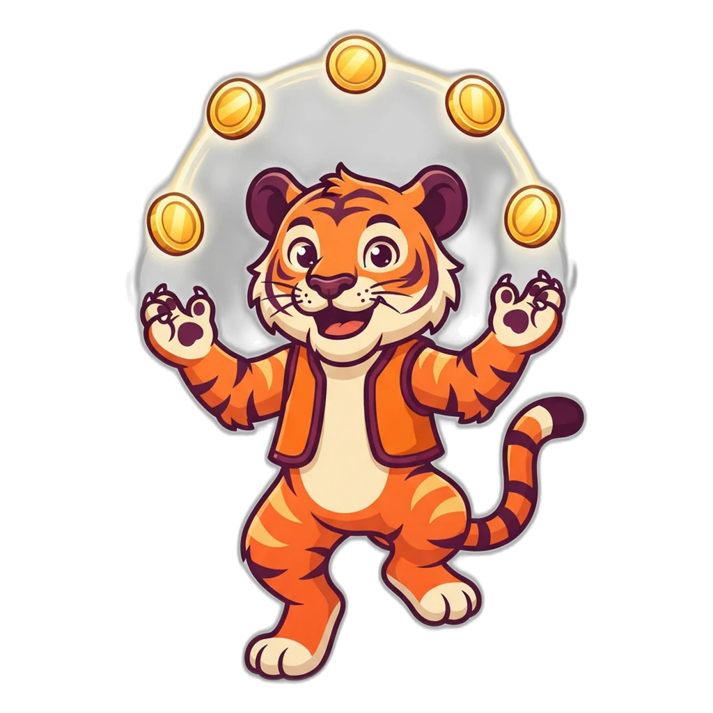 Tiger juggling gold coins for the 9K Club combo