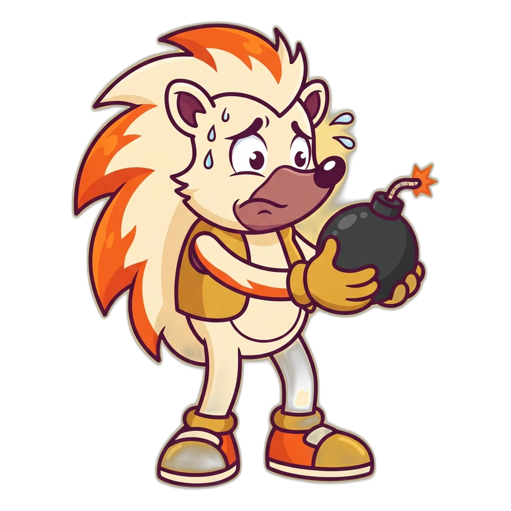 Hedgehog holding a round bomb, the red orbs to dodge in 9K Club
