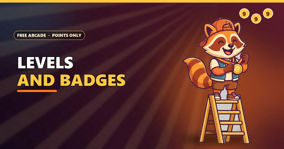 Raccoon on a golden ladder holding a medal for the 9K Club levels