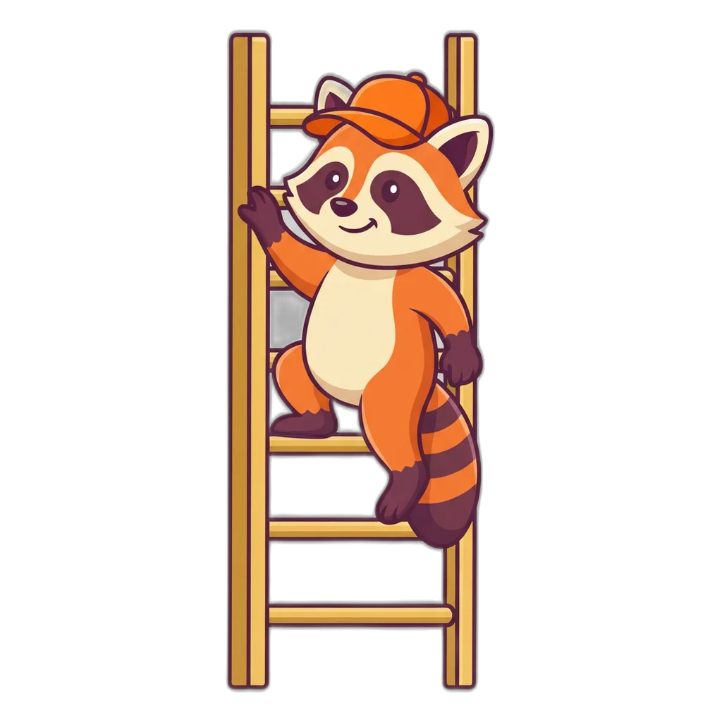Raccoon climbing a six-rung golden ladder for the 9K Club levels